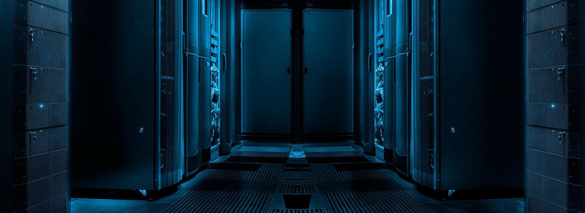 Data center corridor with server racks